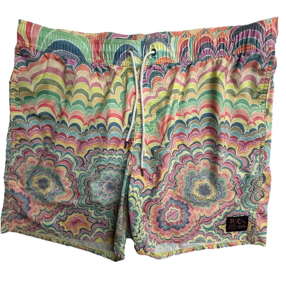 RVCA Swim Trunks XXL Psychedelic Print Elastic Waist Volley Shorts